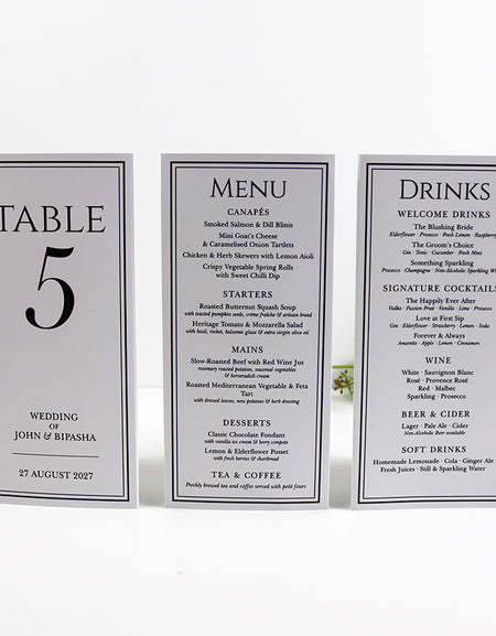 Classy 014 - Personalised Tri-Fold Triangle Menu Cards with Table Number