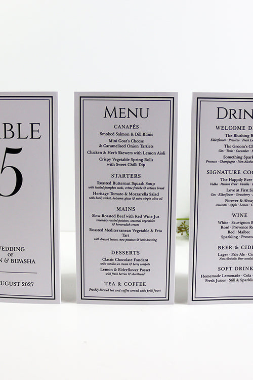 Load image into Gallery viewer, Classy 014 - Personalised Tri-Fold Triangle Menu Cards with Table Number
