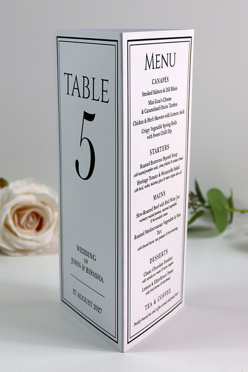 Load image into Gallery viewer, Classy 014 - Personalised Tri-Fold Triangle Menu Cards with Table Number
