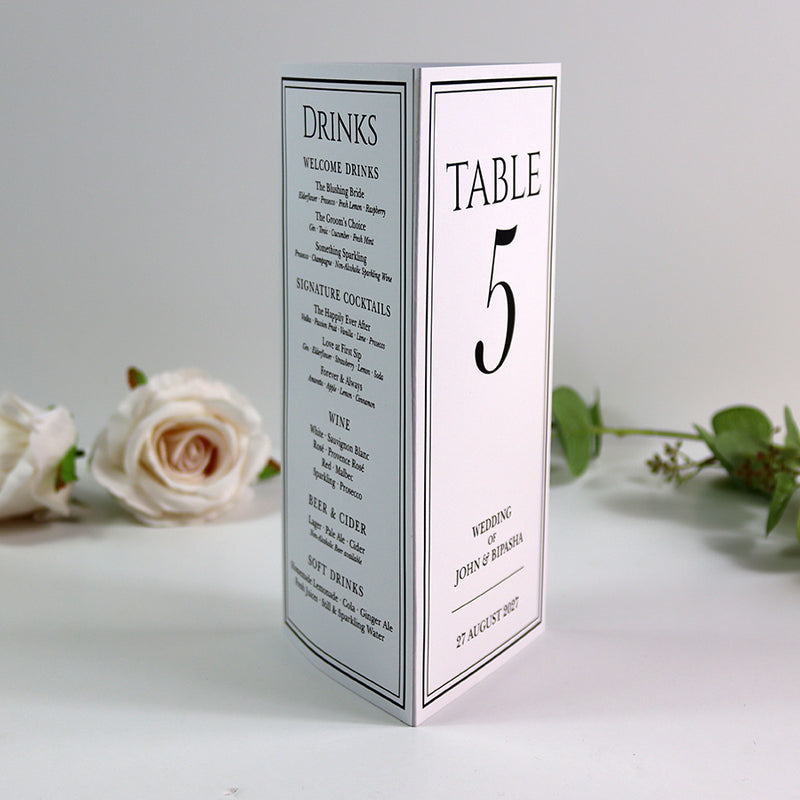 Classy 014 - Personalised Tri-Fold Triangle Menu Cards with Table Number