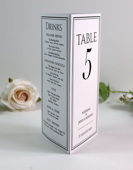 Classy 014 - Personalised Tri-Fold Triangle Menu Cards with Table Number