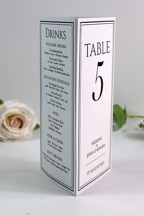 Load image into Gallery viewer, Classy 014 - Personalised Tri-Fold Triangle Menu Cards with Table Number
