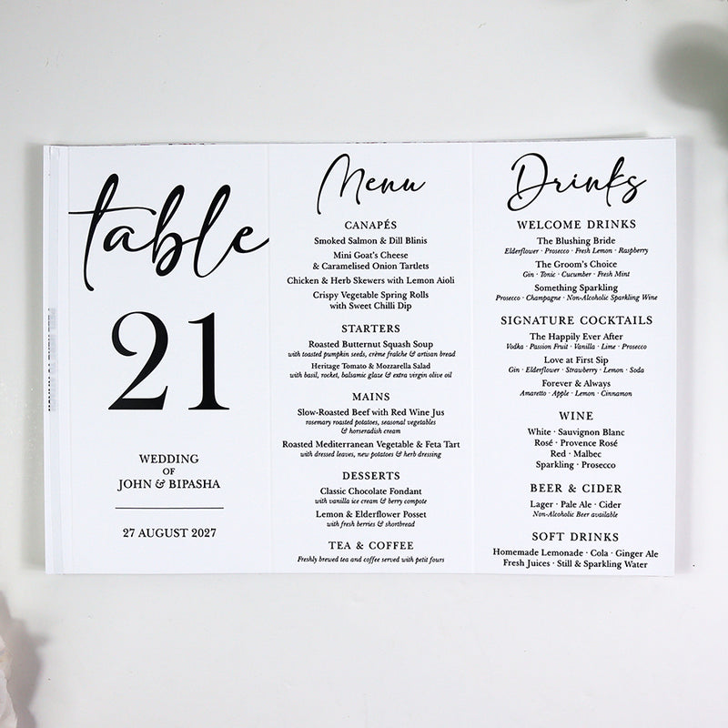 Modern 013 - Personalised Tri-Fold Triangle Menu Cards with Table Number