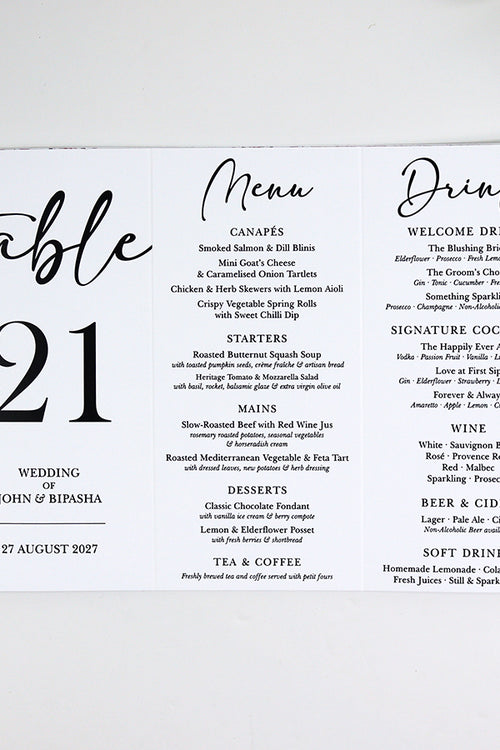 Load image into Gallery viewer, Modern 013 - Personalised Tri-Fold Triangle Menu Cards with Table Number
