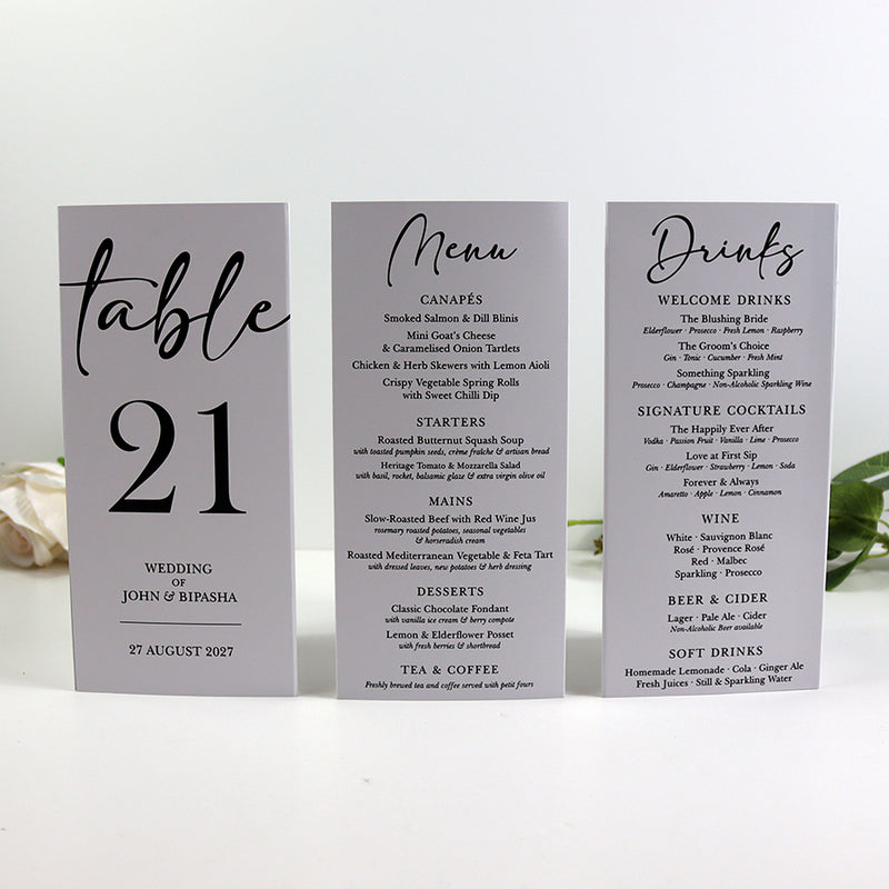 Modern 013 - Personalised Tri-Fold Triangle Menu Cards with Table Number