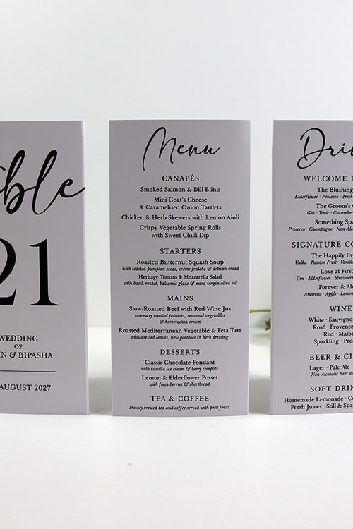 Load image into Gallery viewer, Modern 013 - Personalised Tri-Fold Triangle Menu Cards with Table Number
