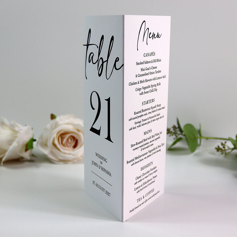 Modern 013 - Personalised Tri-Fold Triangle Menu Cards with Table Number