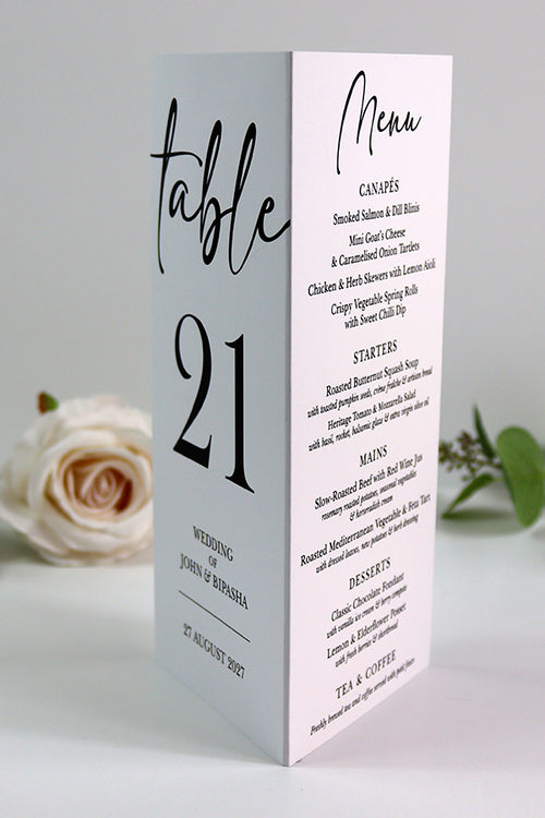 Load image into Gallery viewer, Modern 013 - Personalised Tri-Fold Triangle Menu Cards with Table Number
