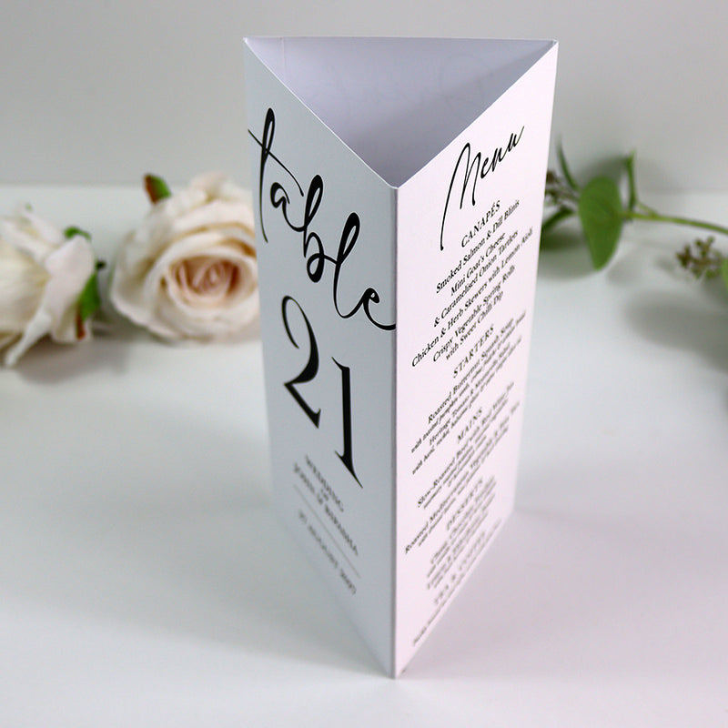 Modern 013 - Personalised Tri-Fold Triangle Menu Cards with Table Number