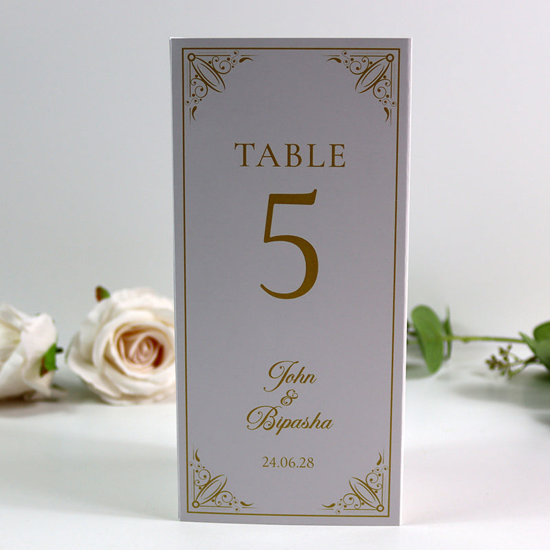 Gold Frame 002 - Personalised Tri-Fold Triangle Menu Cards with Table Number