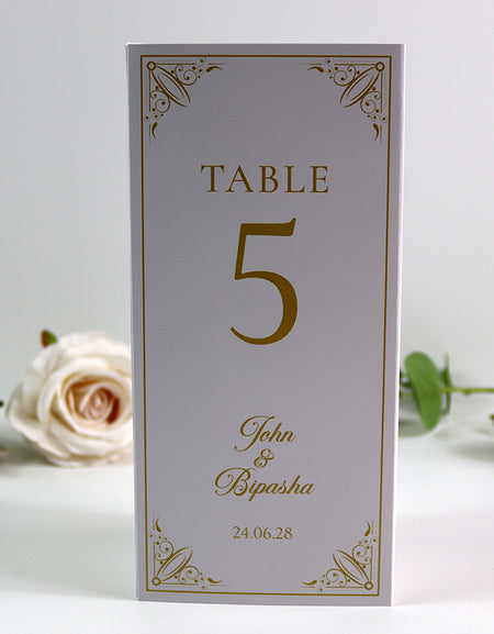 Gold Frame 002 - Personalised Tri-Fold Triangle Menu Cards with Table Number