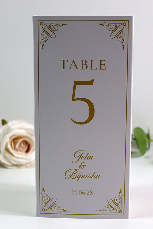 Load image into Gallery viewer, Gold Frame 002 - Personalised Tri-Fold Triangle Menu Cards with Table Number
