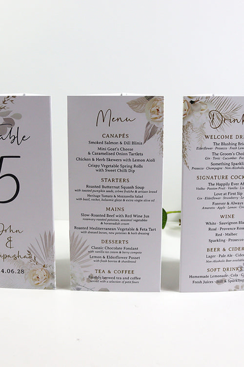Load image into Gallery viewer, Boho Chic  010 - Personalised Tri-Fold Triangle Menu Cards with Table Number
