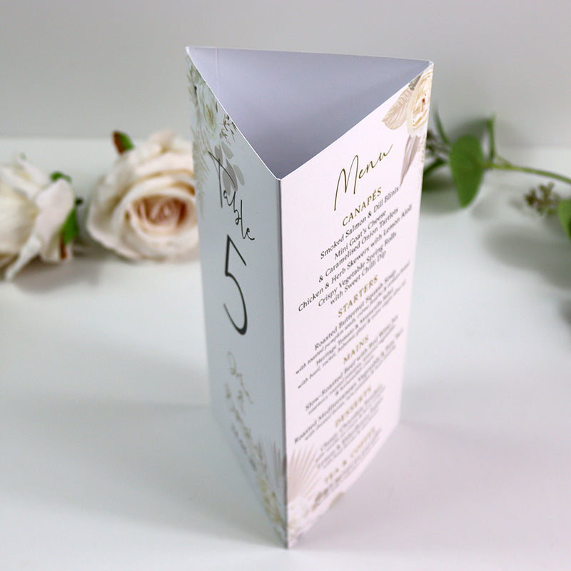 Boho Chic  010 - Personalised Tri-Fold Triangle Menu Cards with Table Number