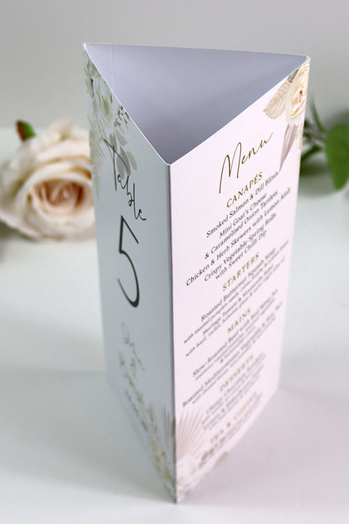 Load image into Gallery viewer, Boho Chic  010 - Personalised Tri-Fold Triangle Menu Cards with Table Number
