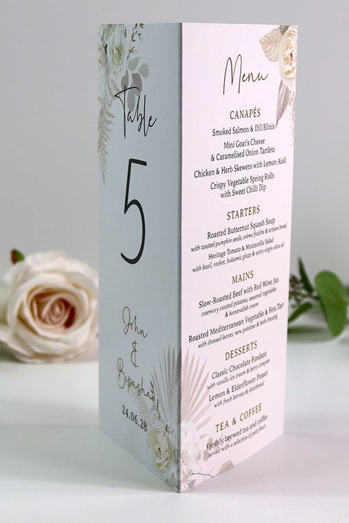 Load image into Gallery viewer, Boho Chic  010 - Personalised Tri-Fold Triangle Menu Cards with Table Number
