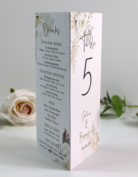 Boho Chic  010 - Personalised Tri-Fold Triangle Menu Cards with Table Number