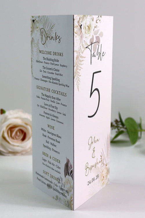 Load image into Gallery viewer, Boho Chic  010 - Personalised Tri-Fold Triangle Menu Cards with Table Number
