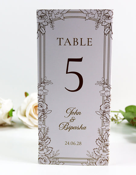 Gold Floral Outline 003 - Personalised Tri-Fold Triangle Menu Cards with Table Number