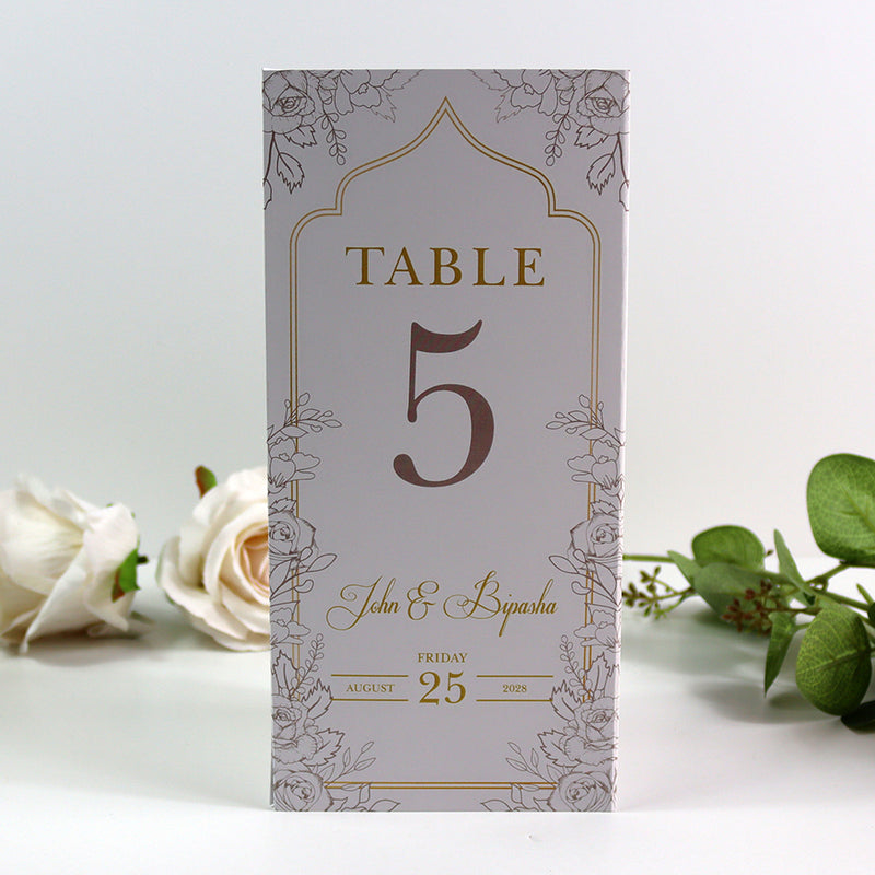 Ivory Floral 006 - Personalised Tri-Fold Triangle Menu Cards with Table Number