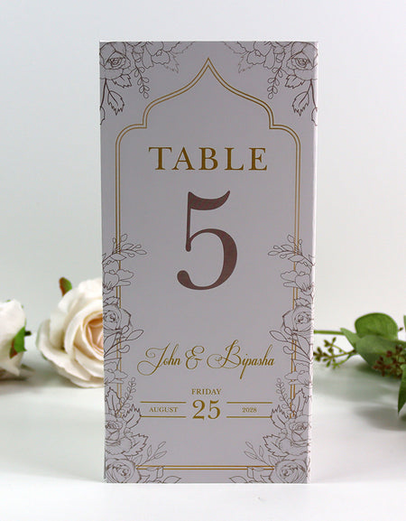 Ivory Floral 006 - Personalised Tri-Fold Triangle Menu Cards with Table Number