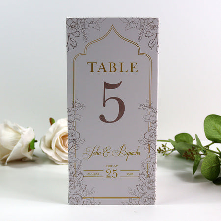 Ivory Floral 006 - Personalised Tri-Fold Triangle Menu Cards with Table Number