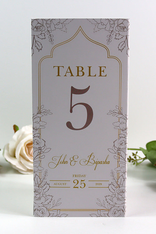 Load image into Gallery viewer, Ivory Floral 006 - Personalised Tri-Fold Triangle Menu Cards with Table Number
