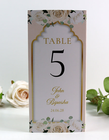 Peach Floral 005 - Personalised Tri-Fold Triangle Menu Cards with Table Number