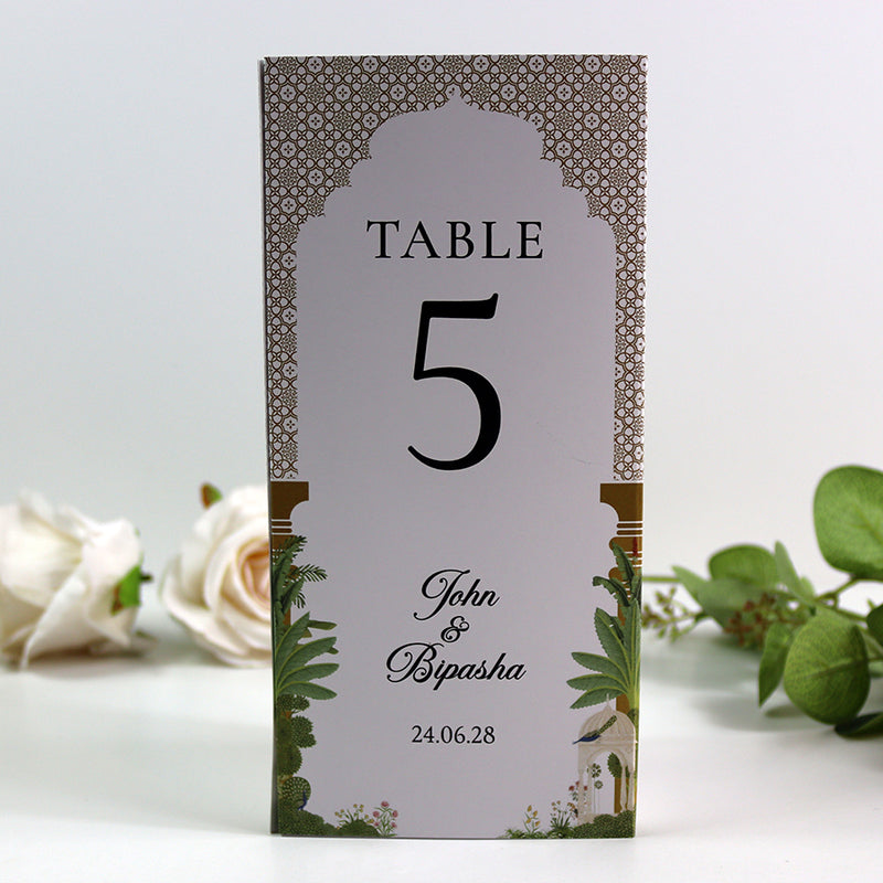 Mughal Arch 007 - Personalised Tri-Fold Triangle Menu Cards with Table Number