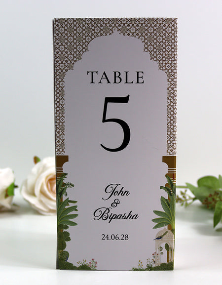 Mughal Arch 007 - Personalised Tri-Fold Triangle Menu Cards with Table Number
