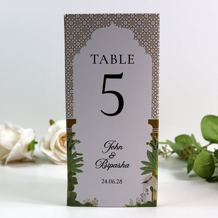 Mughal Arch 007 - Personalised Tri-Fold Triangle Menu Cards with Table Number