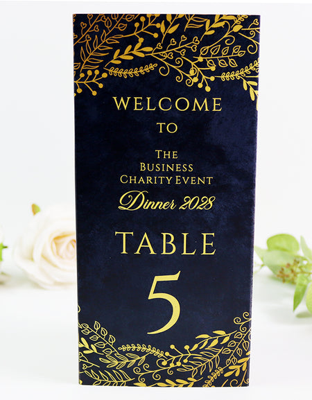 Navy & Gold 105 - Personalised Tri-Fold Triangle Menu Cards with Table Number