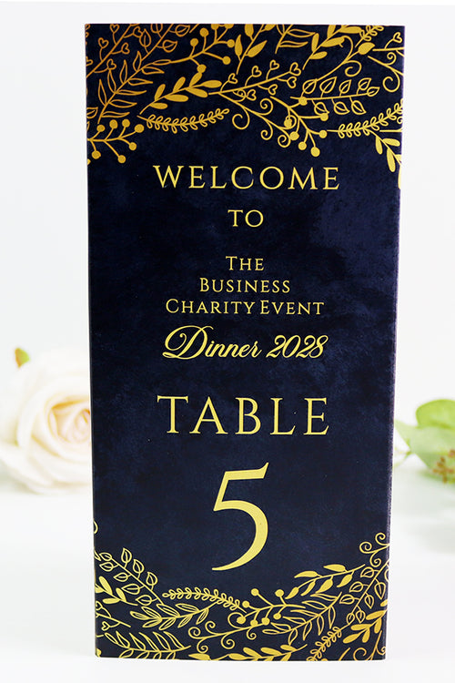 Load image into Gallery viewer, Navy &amp; Gold 105 - Personalised Tri-Fold Triangle Menu Cards with Table Number
