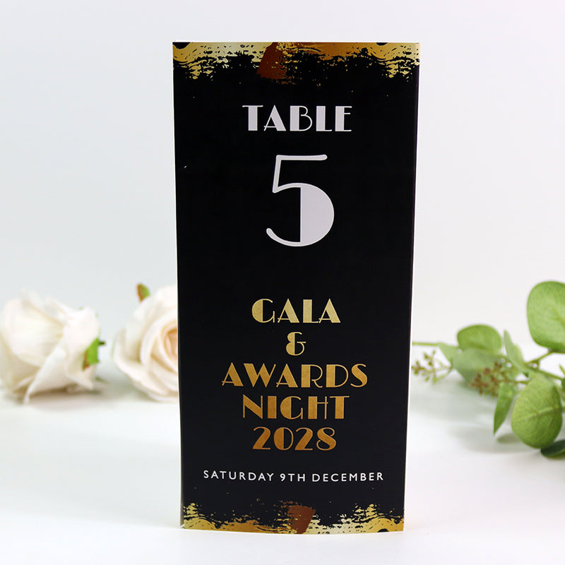 Black, White & Gold 104 - Personalised Tri-Fold Triangle Menu Cards with Table Number
