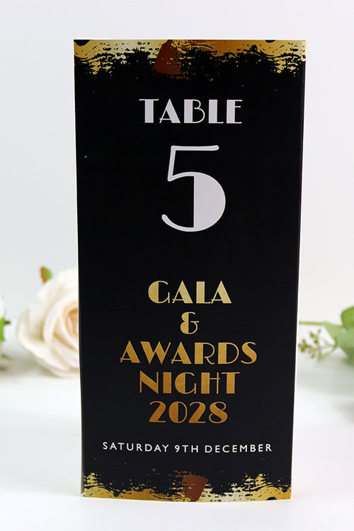 Load image into Gallery viewer, Black, White &amp; Gold 104 - Personalised Tri-Fold Triangle Menu Cards with Table Number
