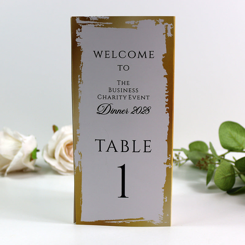 Gold & Cream 102 - Personalised Tri-Fold Triangle Menu Cards with Table Number