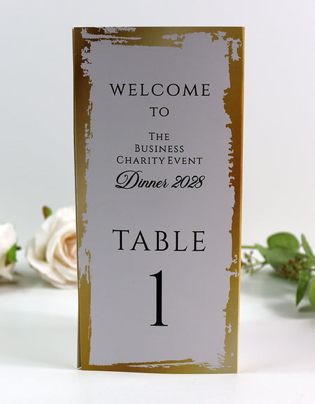 Gold & Cream 102 - Personalised Tri-Fold Triangle Menu Cards with Table Number