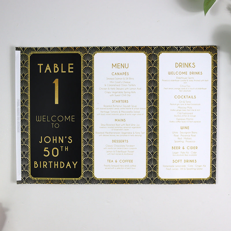 Art Deco 106 - Personalised Tri-Fold Triangle Menu Cards with Table Number