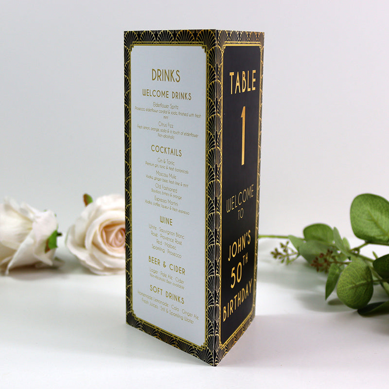 Art Deco 106 - Personalised Tri-Fold Triangle Menu Cards with Table Number