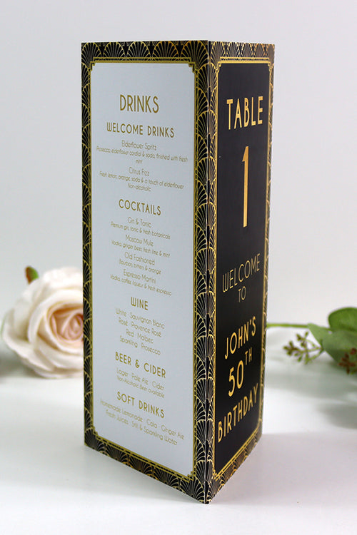 Load image into Gallery viewer, Art Deco 106 - Personalised Tri-Fold Triangle Menu Cards with Table Number
