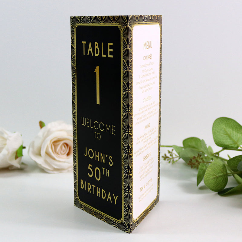 Art Deco 106 - Personalised Tri-Fold Triangle Menu Cards with Table Number