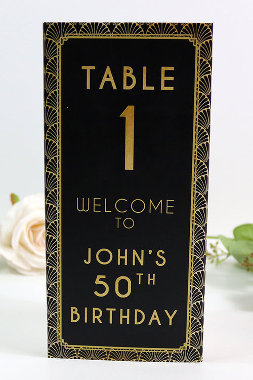Load image into Gallery viewer, Art Deco 106 - Personalised Tri-Fold Triangle Menu Cards with Table Number
