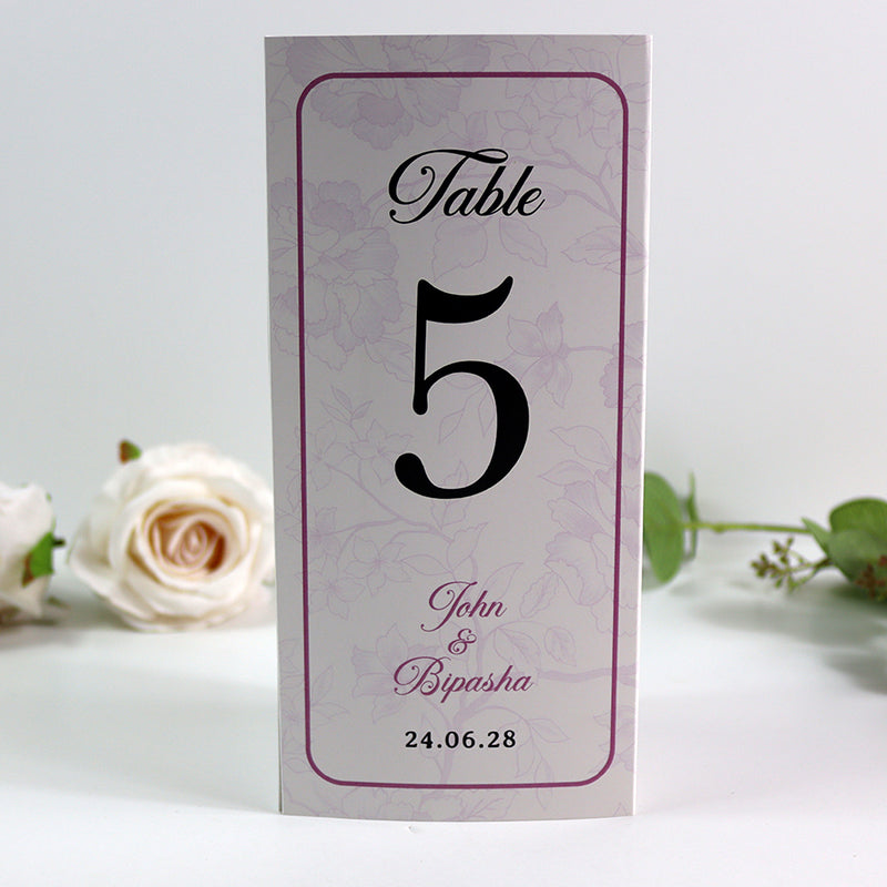 Purple Frame 018 - Personalised Tri-Fold Triangle Menu Cards with Table Number