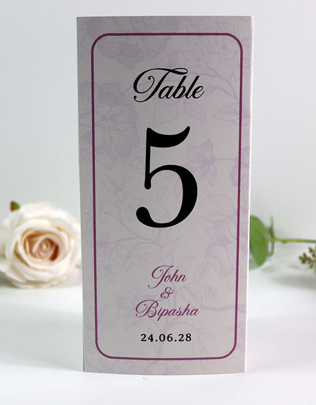 Purple Frame 018 - Personalised Tri-Fold Triangle Menu Cards with Table Number