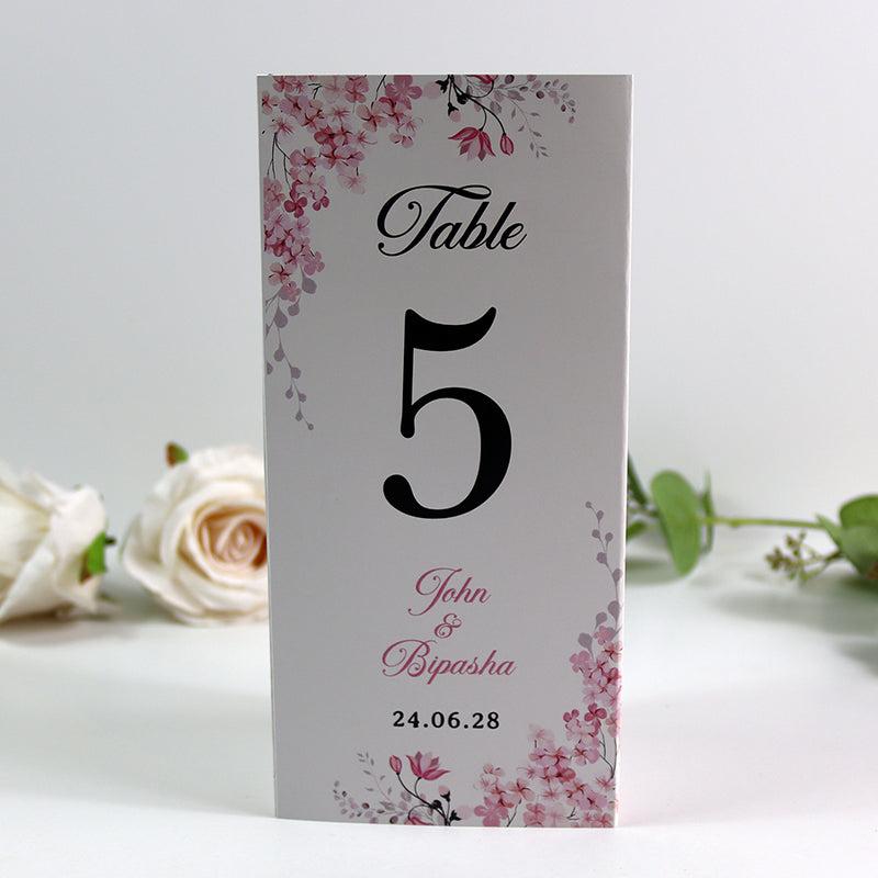 Pink Blossom 017 - Personalised Tri-Fold Triangle Menu Cards with Table Number