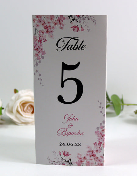 Pink Blossom 017 - Personalised Tri-Fold Triangle Menu Cards with Table Number