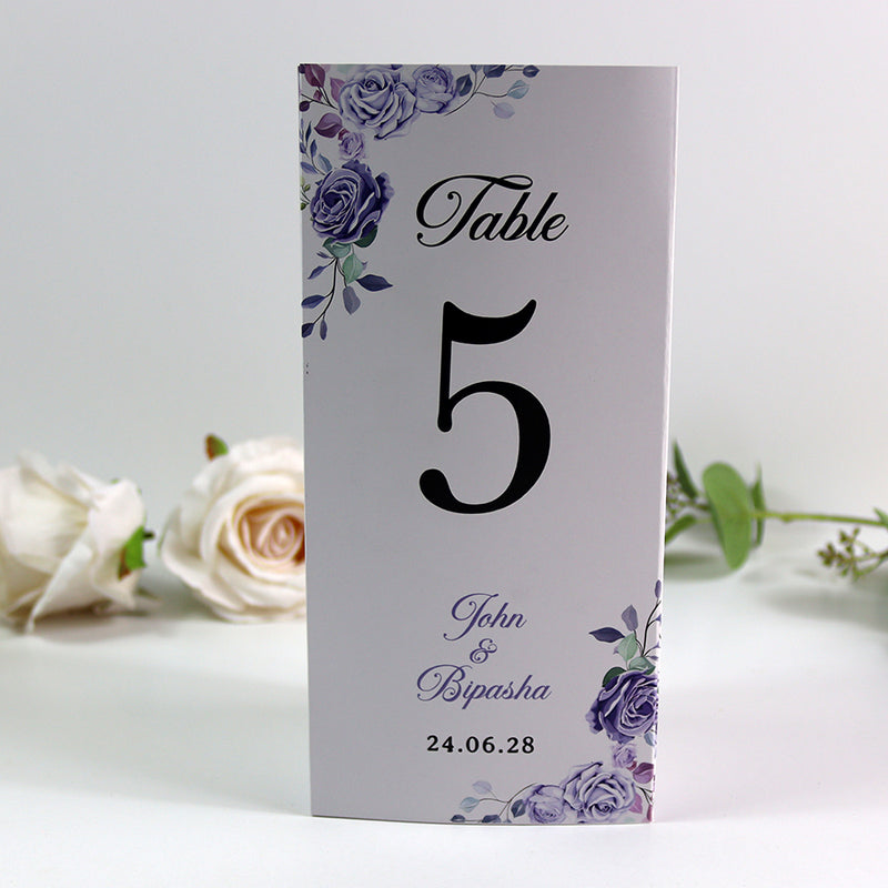 Lilac 016 - Personalised Tri-Fold Triangle Menu Cards with Table Number