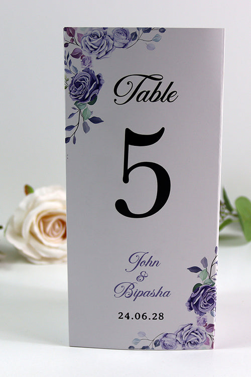 Load image into Gallery viewer, Lilac 016 - Personalised Tri-Fold Triangle Menu Cards with Table Number
