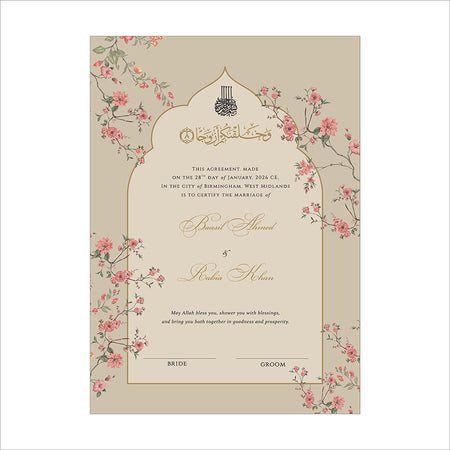 NK 147 Floral arch Personalized Nikah Nama