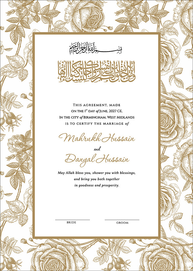 NK 152 Gold Personalized Nikah Nama